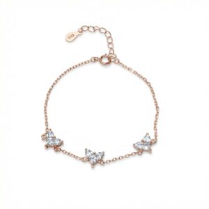 צמיד 3 אבני לבבות רוז